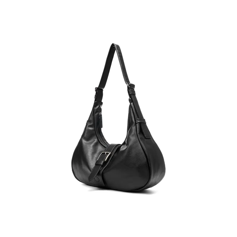 Yawei Kuroda PU 「Bound Curved」 Crescent Bag Handbag, Shoulder Bag, Crossbody Bag Tubas Unisex Black-2