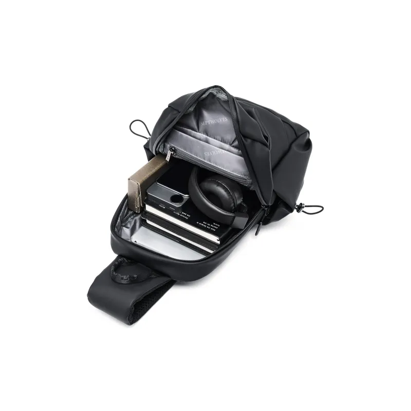 SEPTWOLVES Artificial Leather Commute School And Outings Student Backpack QPL Men's Black-9