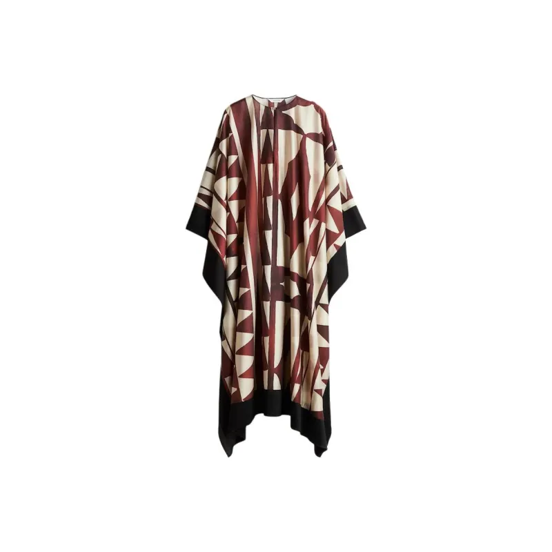 H&M Long Sleeved Dresses Women's Light Beige/Dark Red-0
