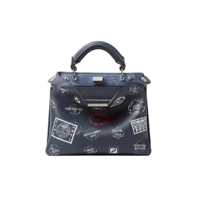 FENDI Peekaboo Leather One Shoulder Handbag Trumpets Women's Midnight Blue-0