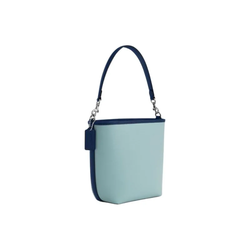 COACH City Double Sided Pebbled Leather Bucket Bags Crossbody Bag, Shoulder Bag Trumpets Women's Light Blue & Dark Blue-1