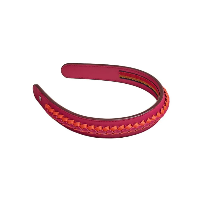 HERMES Leather Hair Bands Women's Red-0