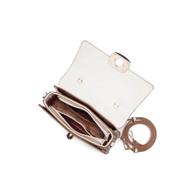 Dubaolu Polyurethane Shoulder Bag, Crossbody Bag, Handbag Medium Size Women's Ecru/Khaki-3