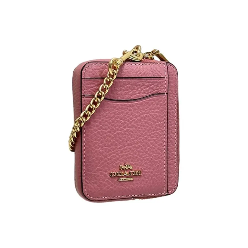 COACH Pebbled Leather Card Holder Women's Real Pink-1