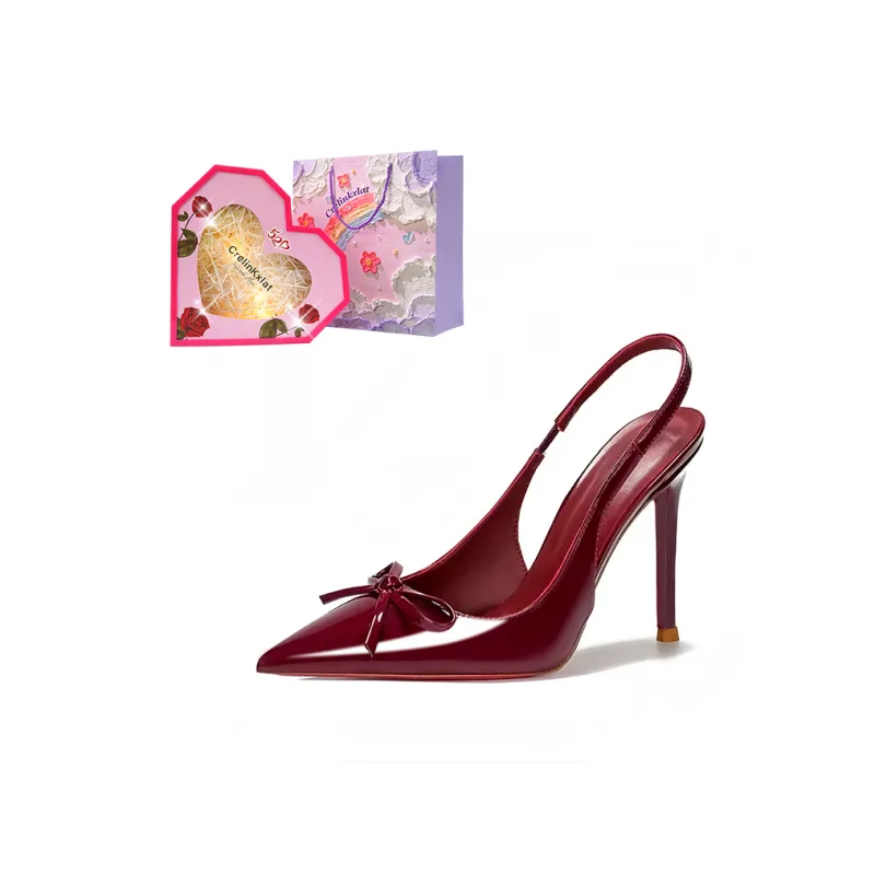 Crelinkxlat Lover Rose Box, French Pointed Toe Bowknot Back Strap Slim Heel High Heels Women's-13