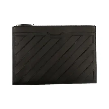 OFF-WHITE Leather Wallet Card Holder Clutch Men's Black