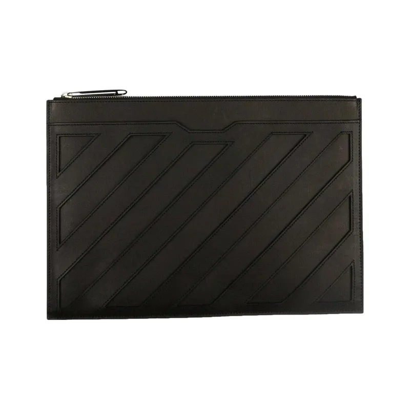 OFF-WHITE Leather Wallet Card Holder Clutch Men's Black-0