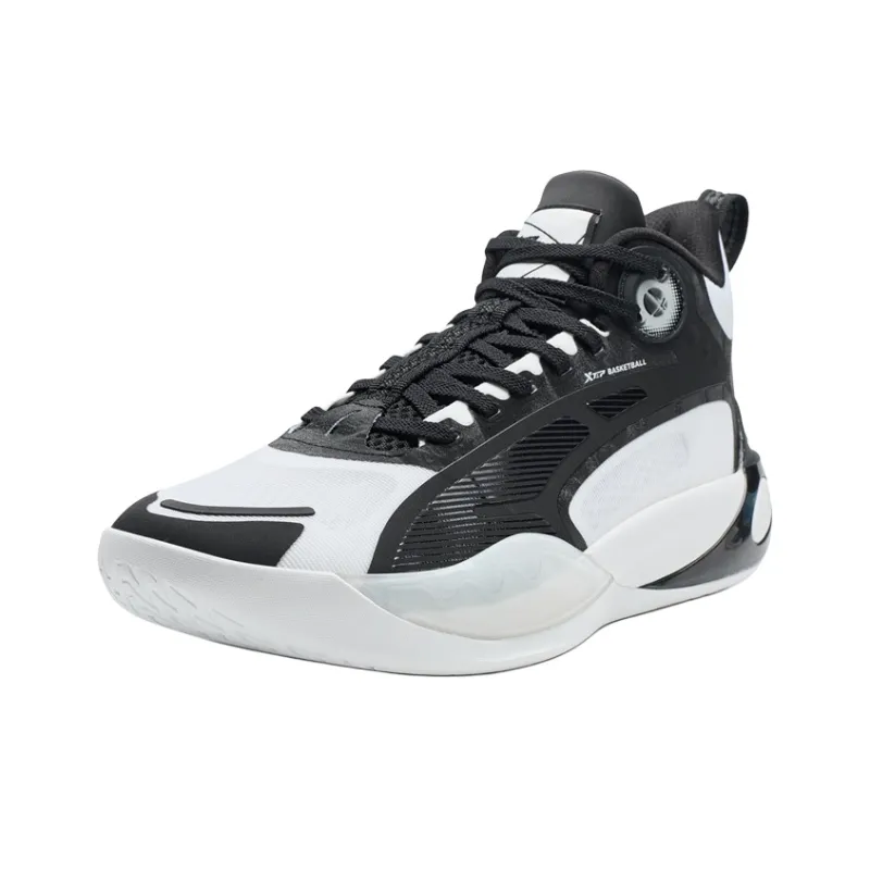 XTEP Abrasion Resistant Anti Rollover Slip Resistant Low Top Basketball Shoes Men's Black White-1