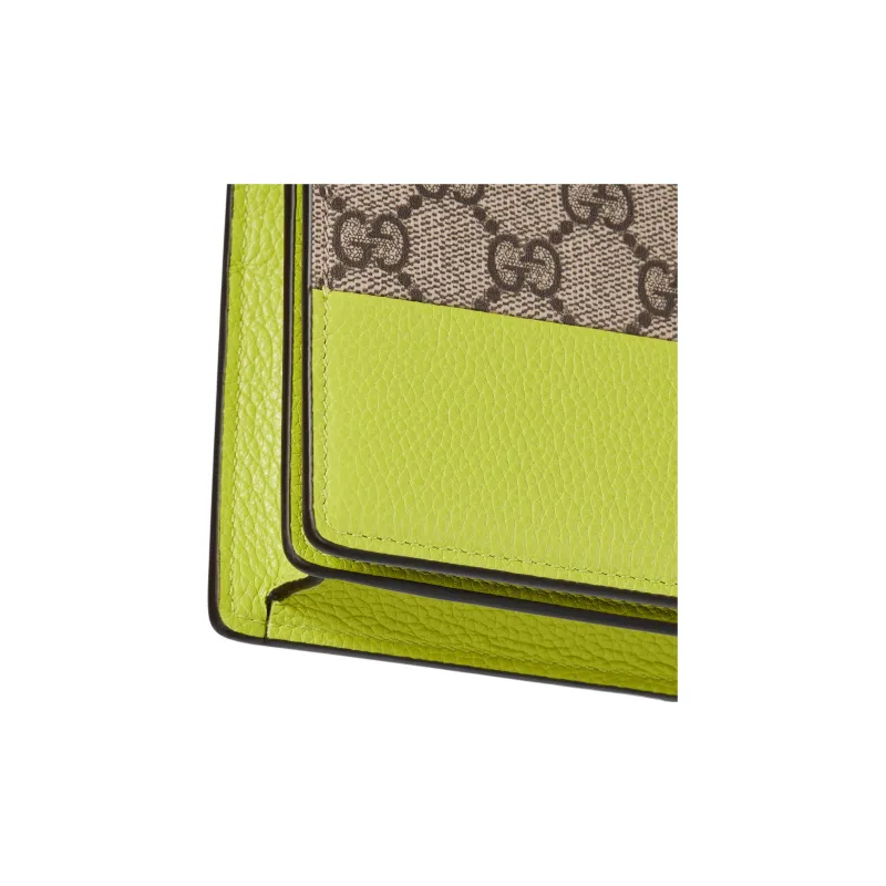 GUCCI GG Marmont Leather Wallet, Shoulder Bag Women's Beige & Bright Green-6