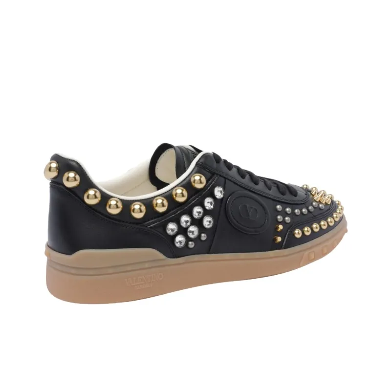 Valentino Rockstud Garavani Low Top Skateboard Shoes Men's Black-3