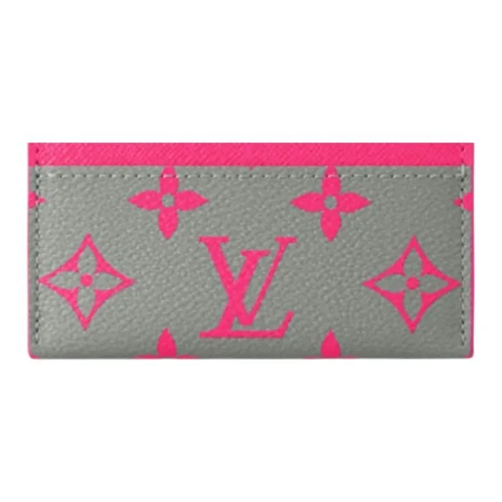 LOUIS VUITTON Color Block Design Card Holder Men's Gray & Pink-4