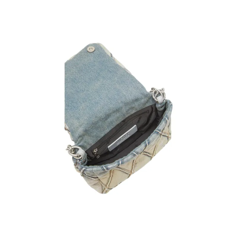 DIESEL Cotton Shoulder Bag Trumpets Women's Silver & Blue-4