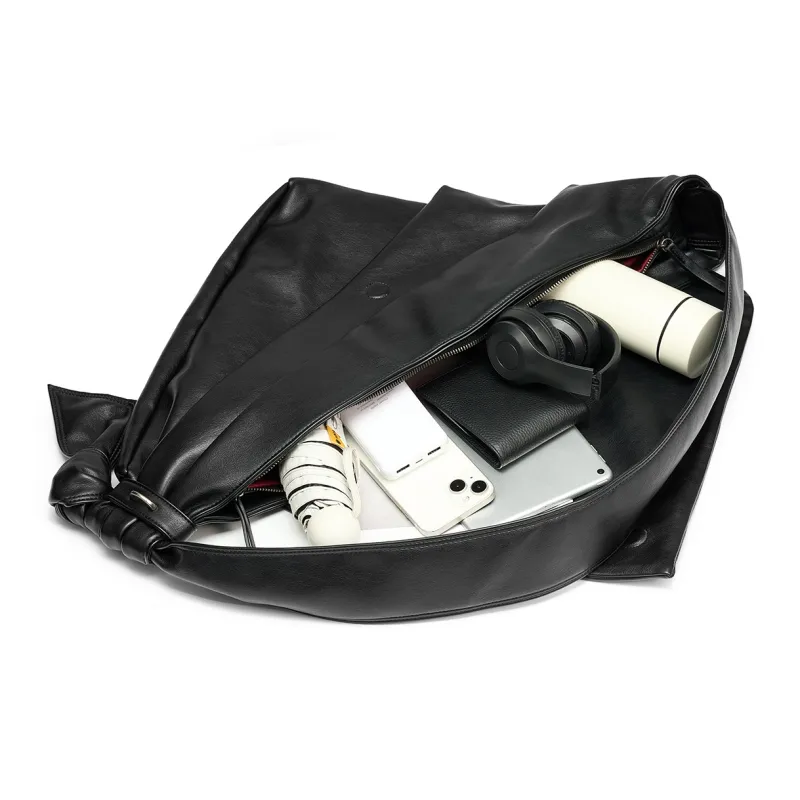 Yawei Kuroda PU Puncture Resilience Crossbody Bag Tubas Unisex Black-6
