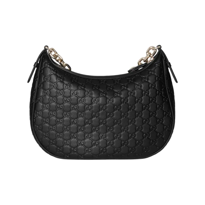 GUCCI GG Emblem Leather Handbag, Shoulder Bag Tubas Women's Black-3