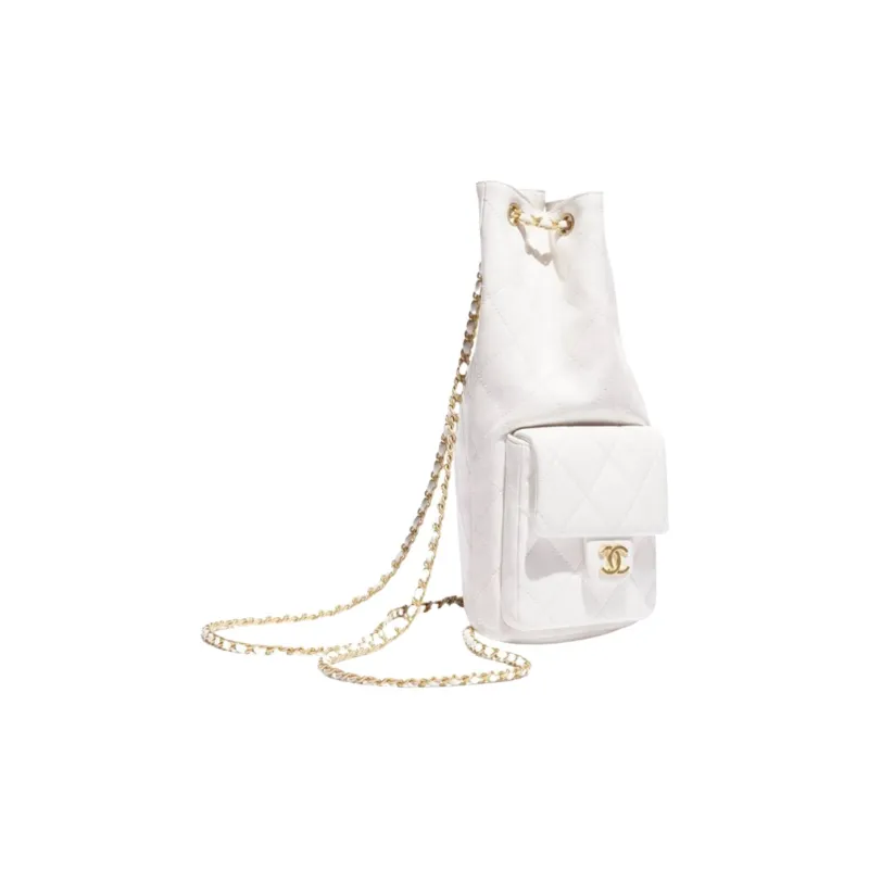 CHANEL Lambskin Backpack Tubas Women's White-2