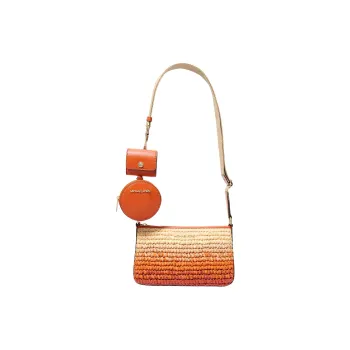 MICHAEL KORS Jet Set Straw Woven Shoulder Bag, Crossbody Bag Trumpets Women's Red Clay