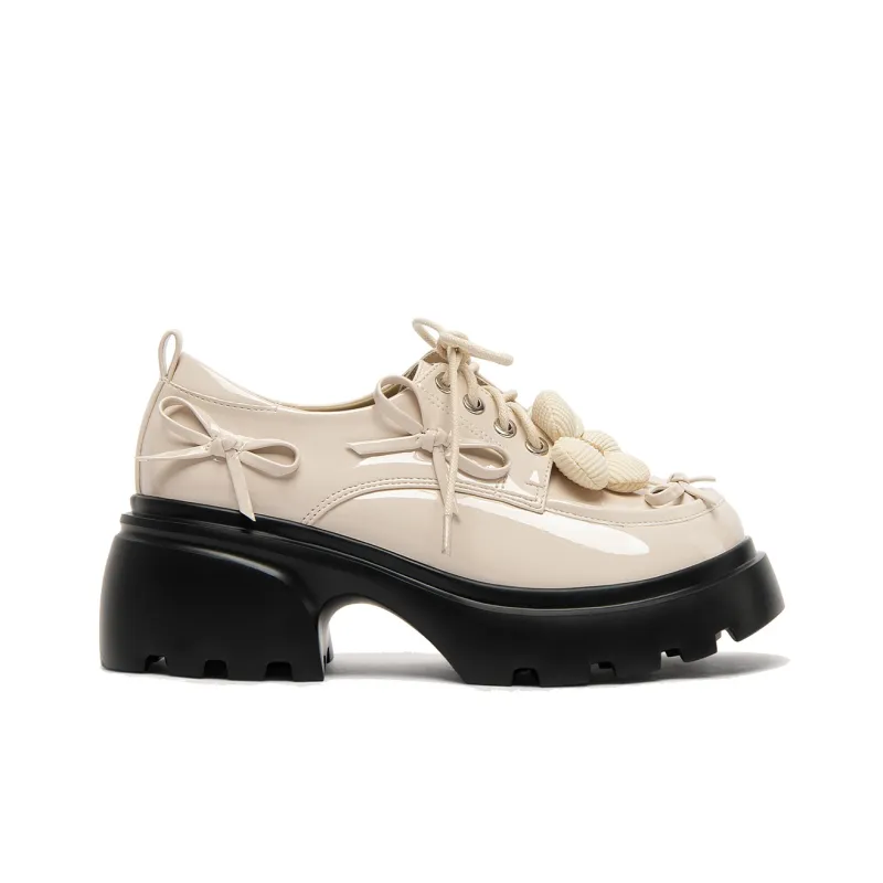 Lily Wei White Bone Blooms Chunky Heel High Heels Women's Beige Apricot-1