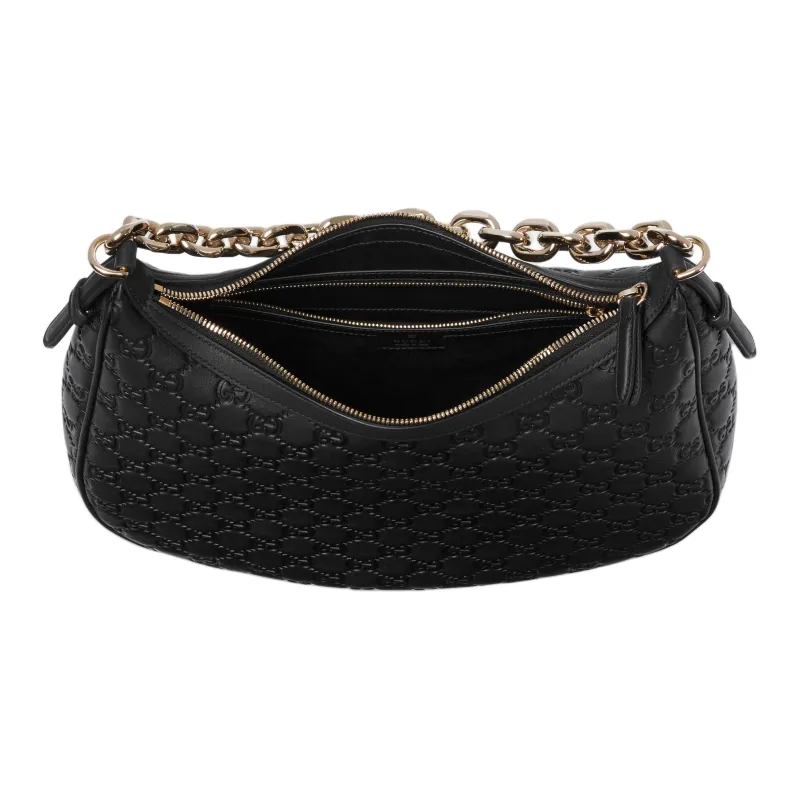 GUCCI GG Emblem Leather Handbag, Shoulder Bag Tubas Women's Black-4