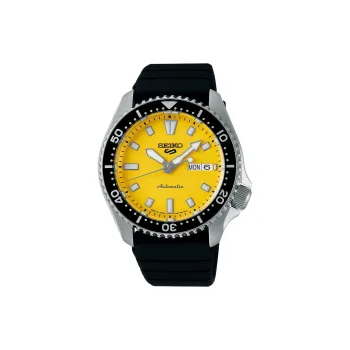 SEIKO SKX Collection Automatic Mechanical Movement Silicone Strap Watch 46mm Men's Watches Yellow Watch Dial