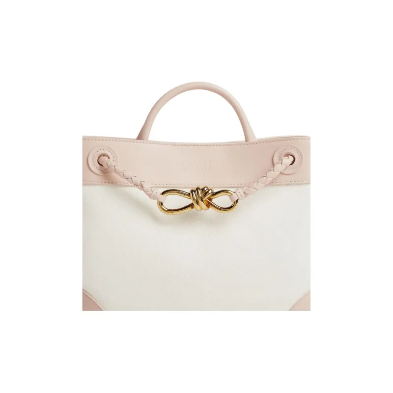 Bottega Veneta Andiamo Series Cotton Shoulder Bag, Handbag Trumpets Women's White & Pink-4