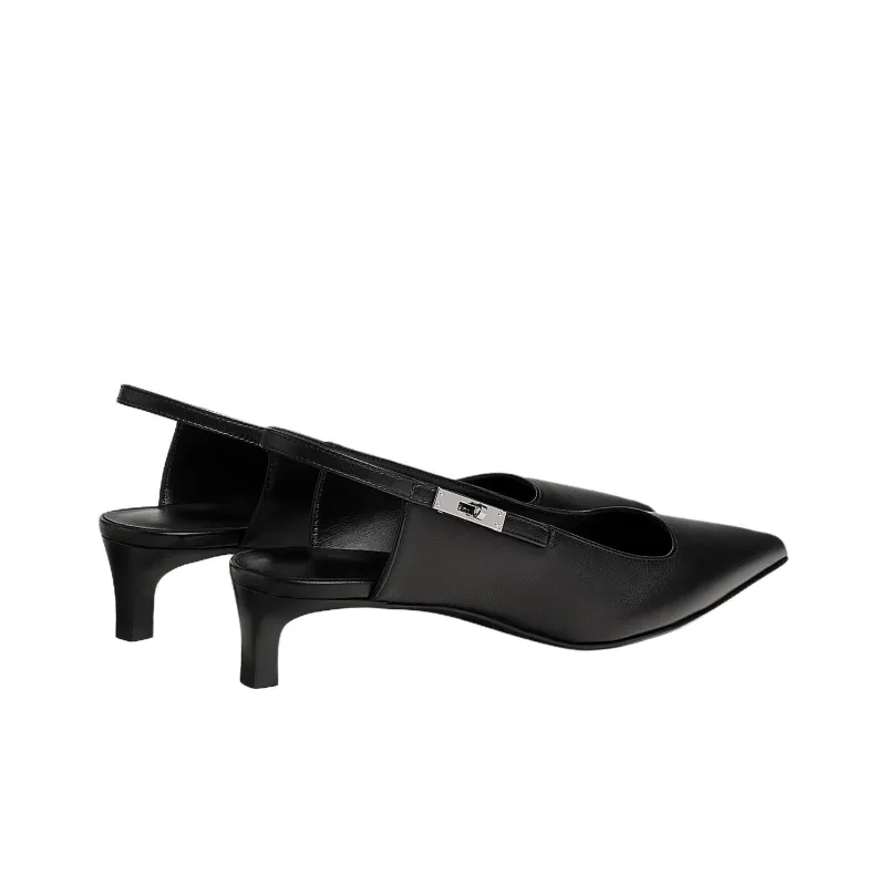 HERMES Lover Slim Heel High Heels 4cm Women's Black-3