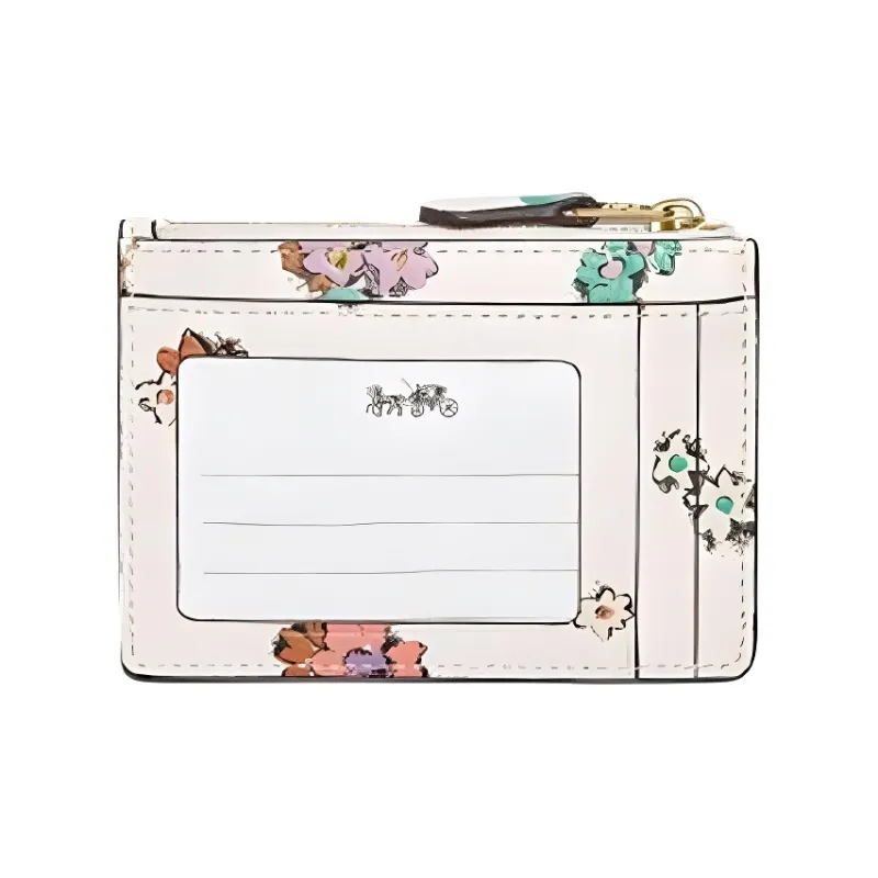 COACH Skinny Id Case Leather Card Holder Mini Women's White Multicolor-1