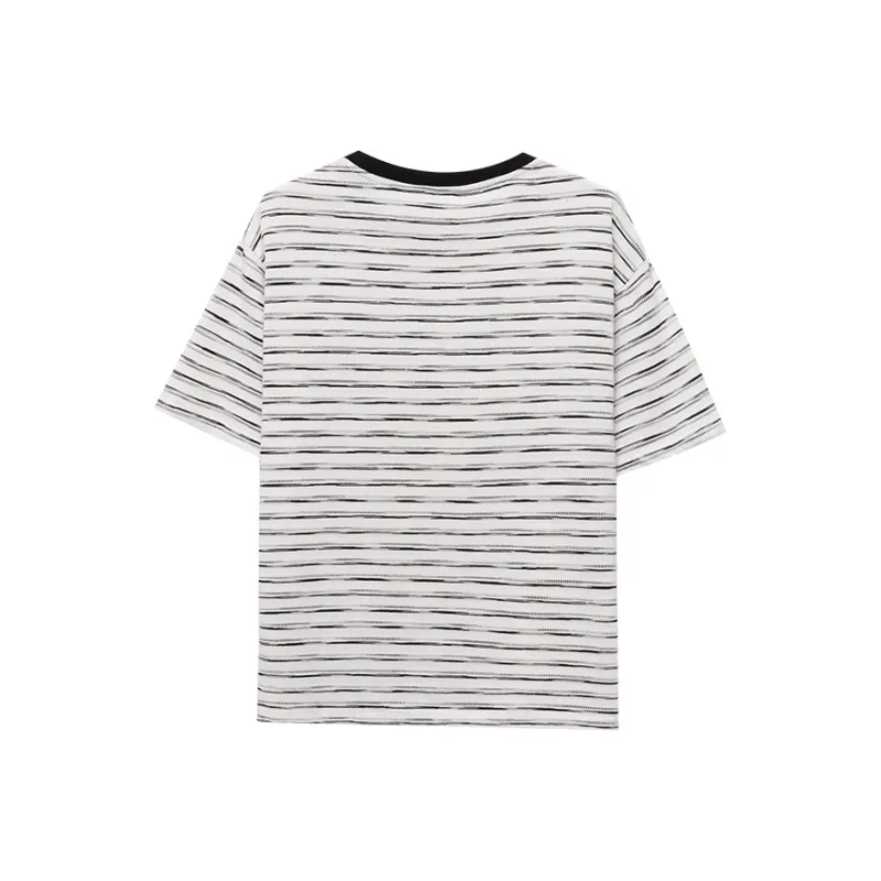 CHARM PICK T Shirts Women's White Base With Black Stripes-1