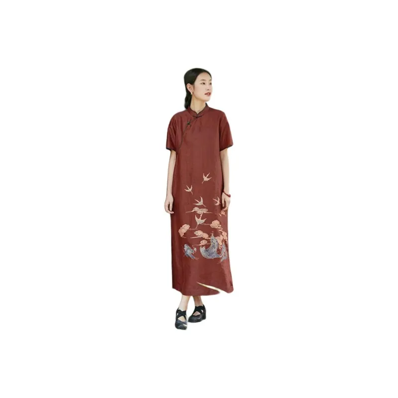 JIXIANGYUER Cheongsams Women's Dark Ochre Coffee-0
