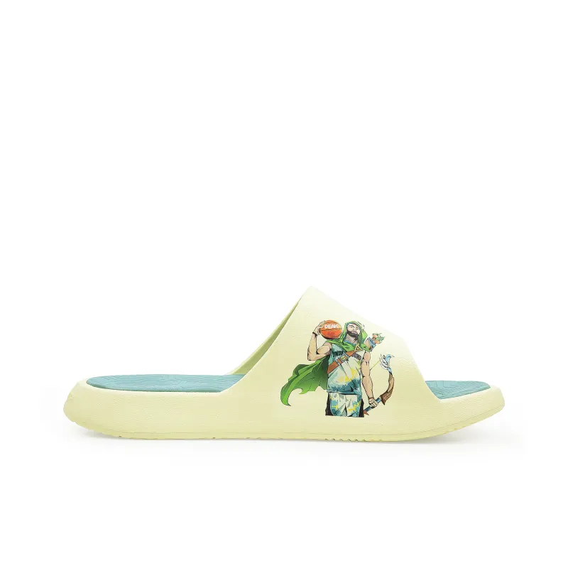 PEAK Tai Ji1.0 Quiet Slip Resistant Cushioning Slide Slippers Men's Light Yellow Grass Green-1
