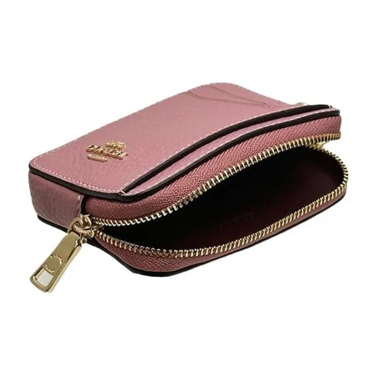COACH Pebbled Leather Card Holder Women's Real Pink-5
