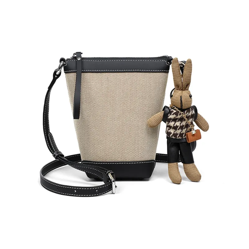 VINEY Fabric Shoulder Bag, Crossbody Bag Trumpets Women's Khaki With Black/khaki With Brown-3