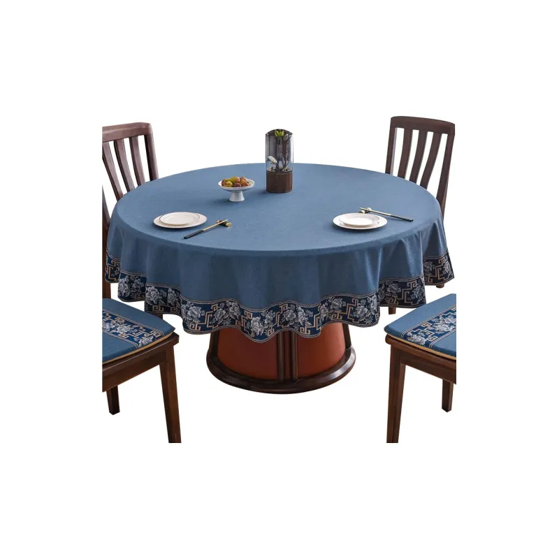 LUOYIJIA Fabric Ambient New Chinese Style Waterproof No Wash Fabric Large Round Dining Table For Home Use-10