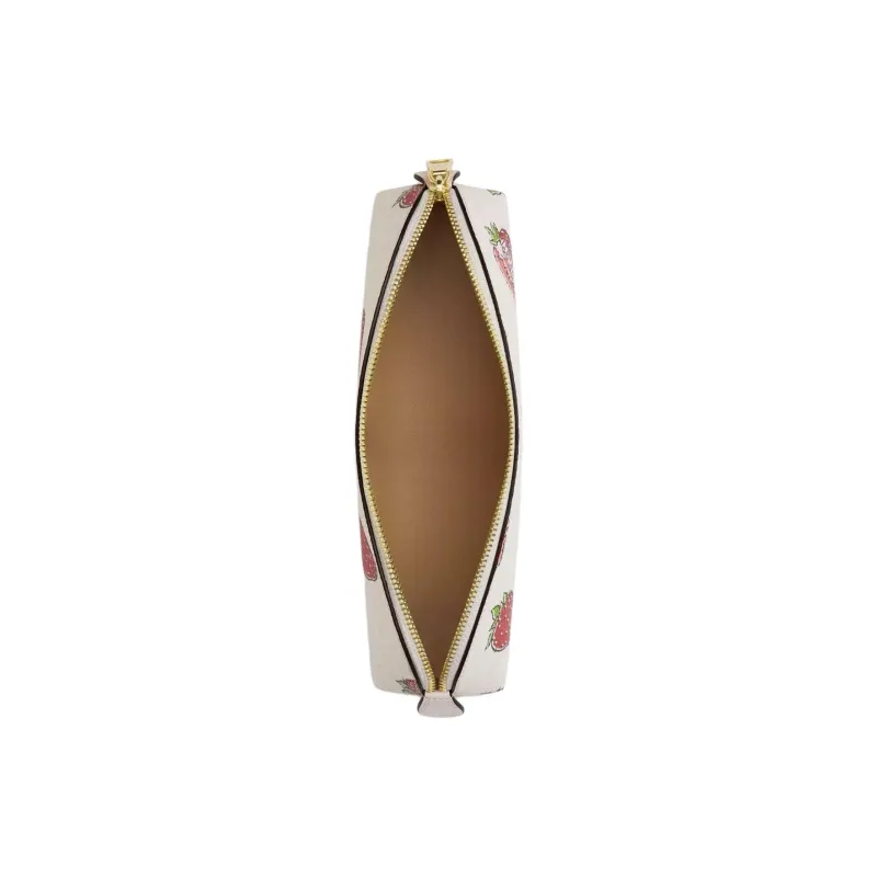 COACH Pencil Case Coated Canvas Travel Storage Bag Trumpets Women's Gold & Chalk White-1