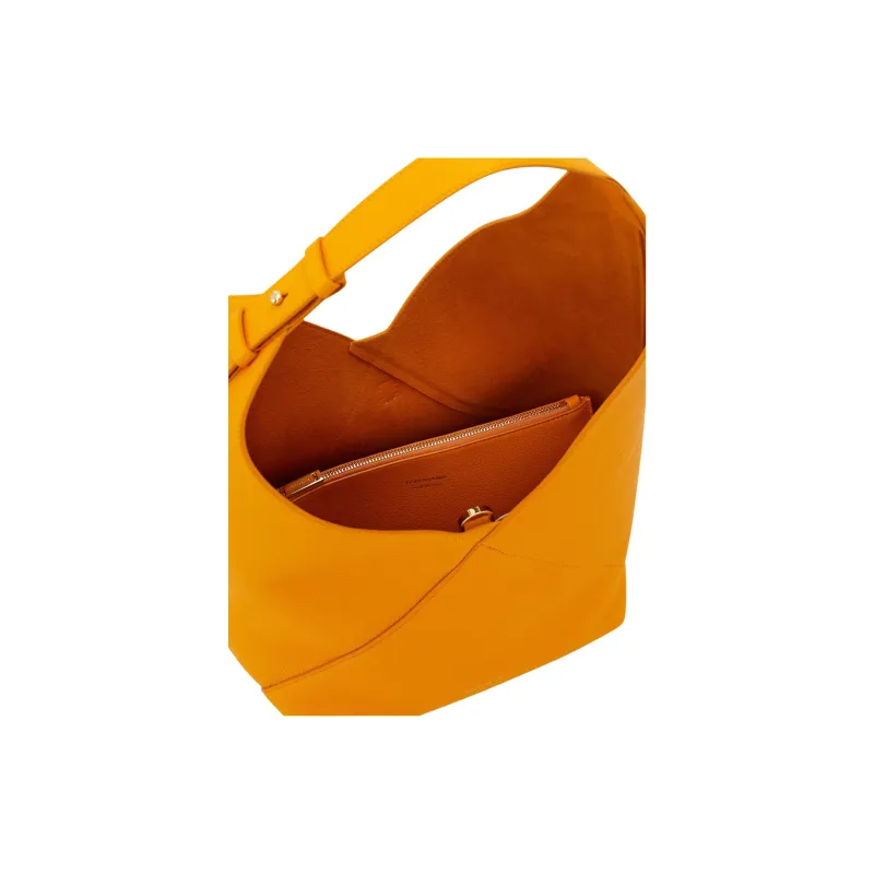 FERRAGAMO Hammered Texture Calfskin Crescent Bag Shoulder Bag Medium Size Women's Ginger Yellow-3