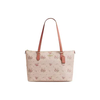 COACH Gallery Signature Coated Canvas Tote Bag, Shopping Bag, Shoulder Bag Tubas Women's Gold Sand