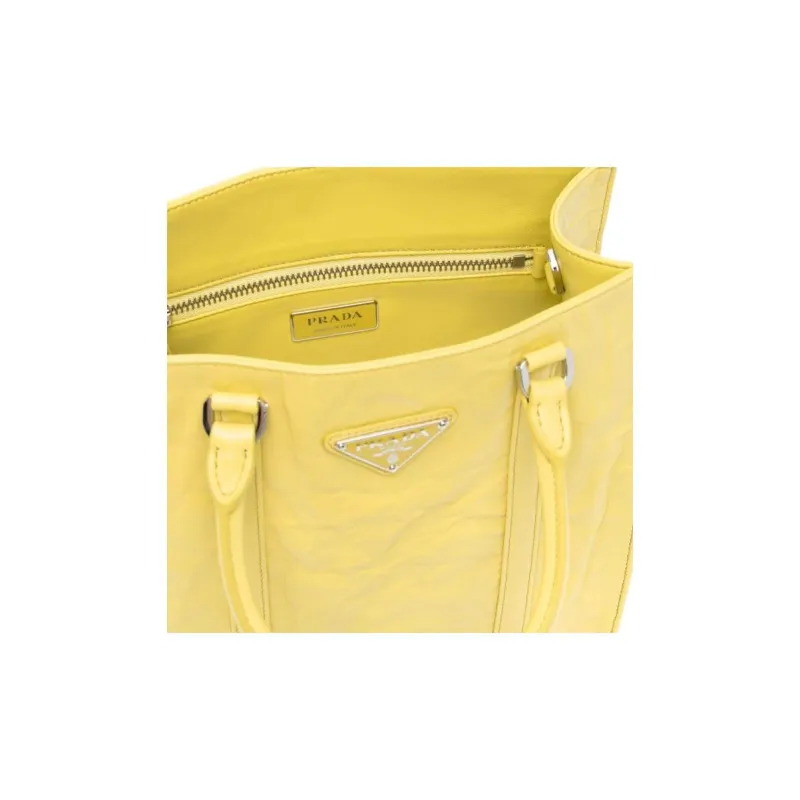 PRADA Leather Tote Bag, Shopping Bag, Handbag Women's Yellow-2