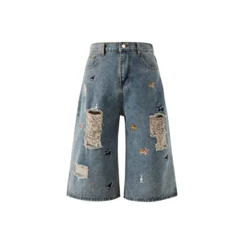 HKRXEC Denim Shorts Men Blue