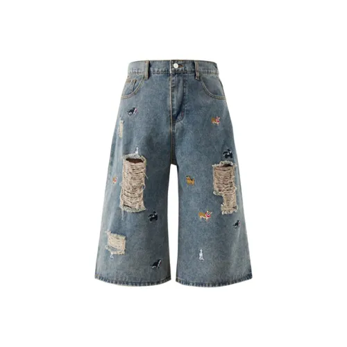 HKRXEC Denim Shorts Men Blue
