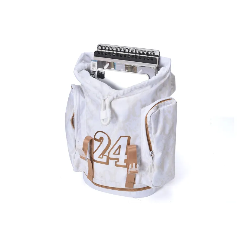 Spare No Pains. Polyester Students Backpack White Gold Backpack Unisex White-3