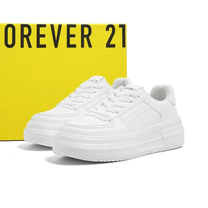 FOREVER 21 Slip Resistant Height Increasing Low Top Skateboard Shoes Women's White-5