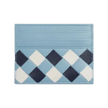 Bottega Veneta Intrecciato Leather Card Holder Unisex Ice Blue