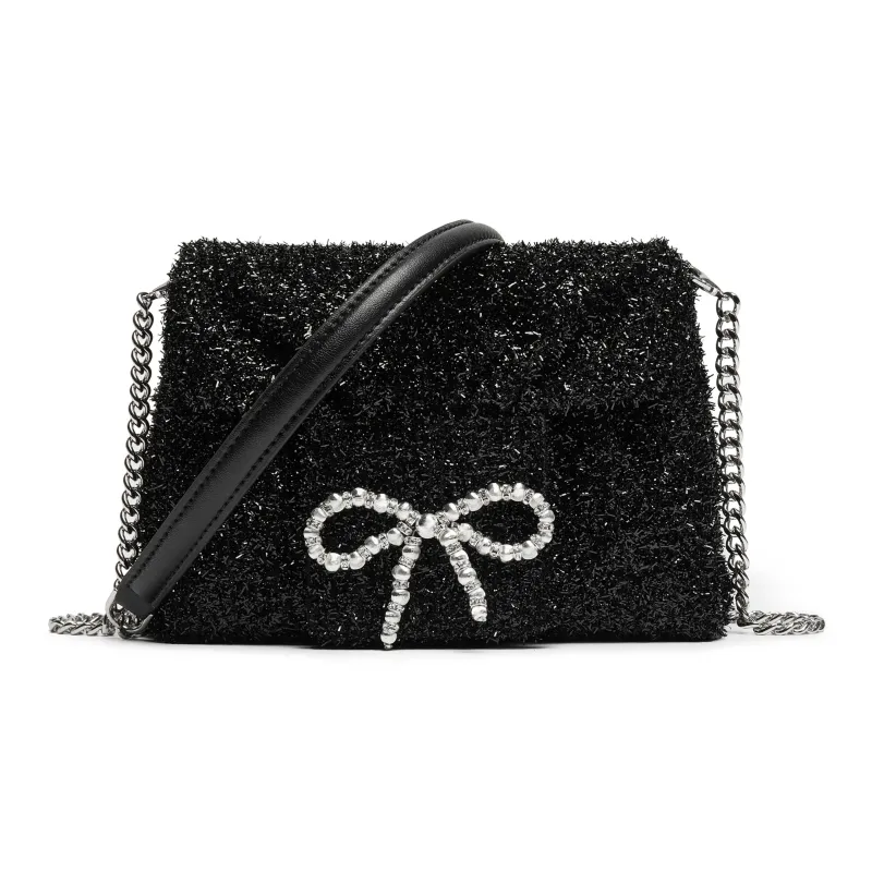 Staccato Fabric Messenger Bag, Shoulder Bag Women's Chanel Inspired Black-0