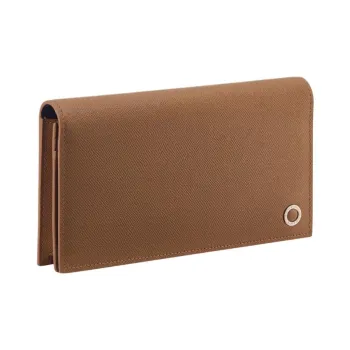 BVLGARI Calfskin Wallet Tubas Men's Brown