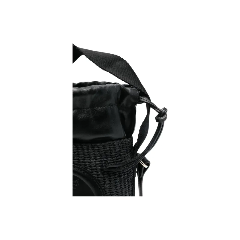 Chloe Paper With Calfskin Bucket Bag, One Shoulder Handbag Women's Black-2
