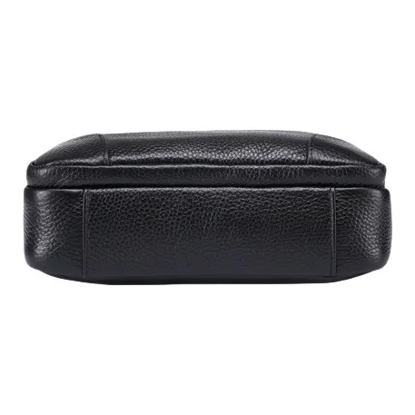 PESASRIE Top Grain Cow Leather Crossbody Bag, Shoulder Bag Men's Black-4