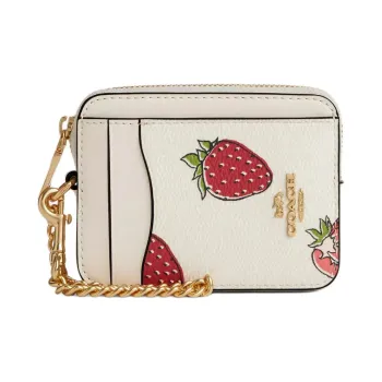 COACH Card Case Coated Canvas Card Holder Mini Women's Gold & Chalk Multicolor