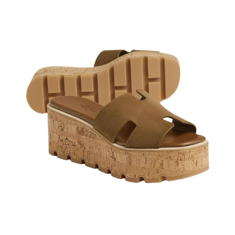 HERMES Eze Slide Slippers 6.6cm Women's Brown-3