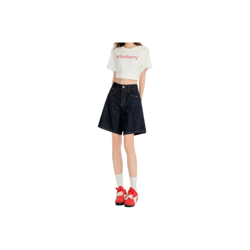 Wen Shan Denim Shorts Women's Denim Blue Knee Length Pants-0