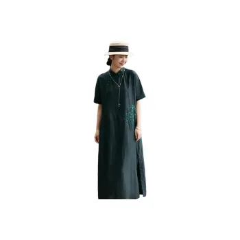 JIXIANGYUER Cheongsams Women's Dark Green Black