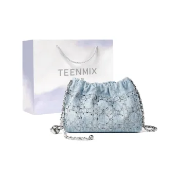 Teenmix Fabric With Cow Leather Shoulder Bag Women's Blue